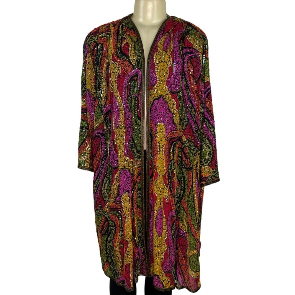 Vintage Judith Ann Plus Sequin Silk Dress Multicolor Size 16